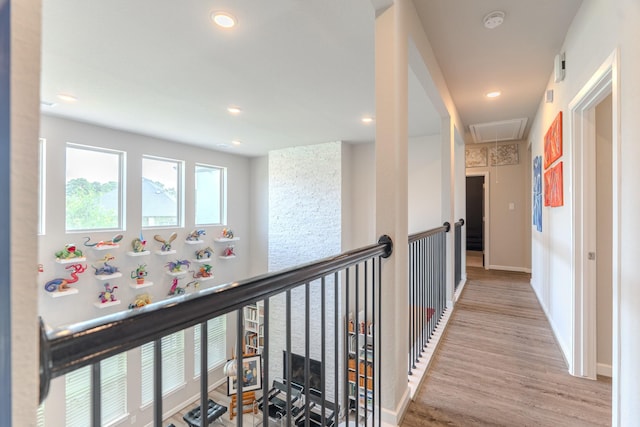 40 Snowdrop Lily Dr, Tomball, TX 77375 - corridor with attic access, wood finished floors, and recessed lighting
