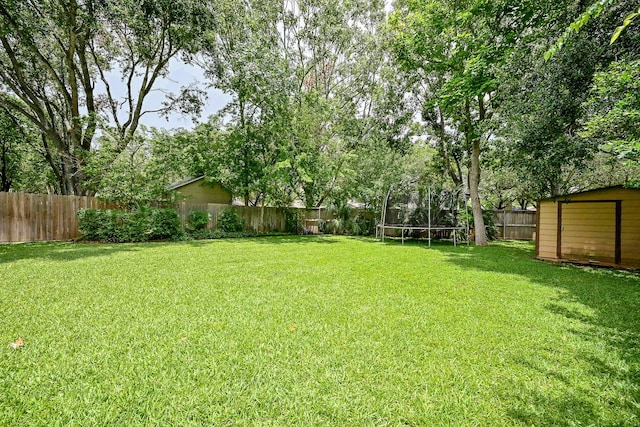 2563 Buffalo Trl, Sugar Land, TX 77479 - fenced backyard with a trampoline and a storage shed