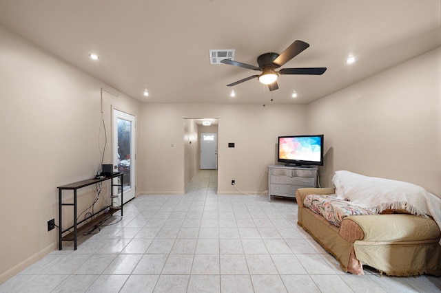 741 Rutgers Ln, Deer Park, TX 77536 - living area with recessed lighting, a ceiling fan, and light tile patterned floors