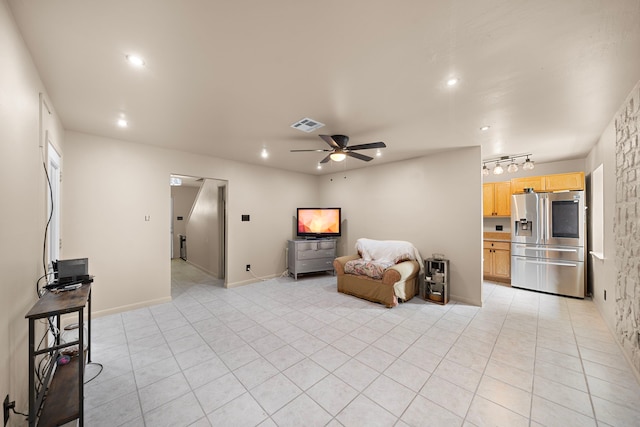 741 Rutgers Ln, Deer Park, TX 77536 - sitting room featuring ceiling fan, light tile patterned flooring, and recessed lighting