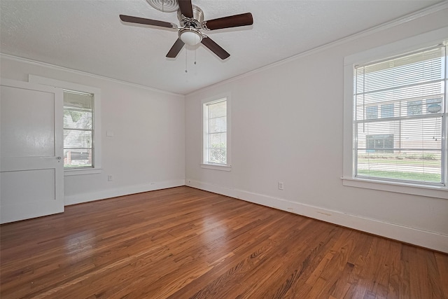 227 Lakeview Dr, Sugar Land, TX 77498 - empty room featuring crown molding, wood finished floors, ceiling fan, and a textured ceiling
