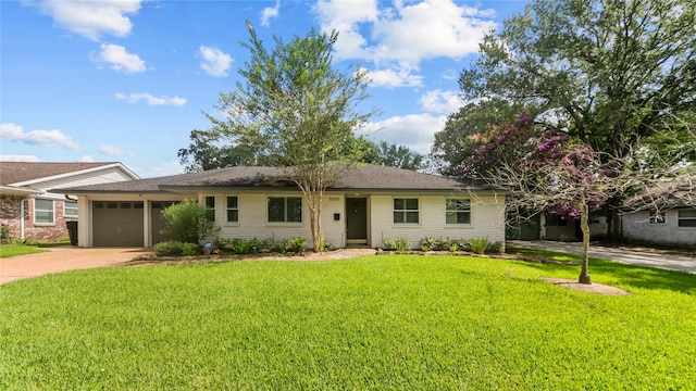 5010 Redstart St, Houston, TX 77035 - ranch-style home with driveway, an attached garage, a front lawn, and roof with shingles