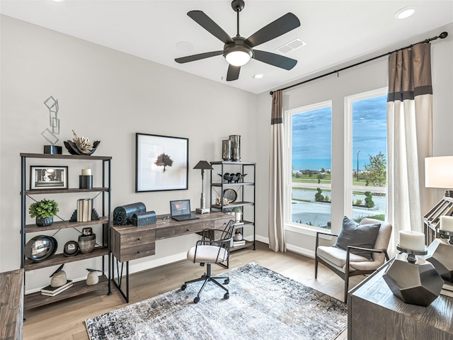 21738 Emerton Crescent Way, Cypress, TX 77433 - office with wood finished floors, a ceiling fan, and recessed lighting
