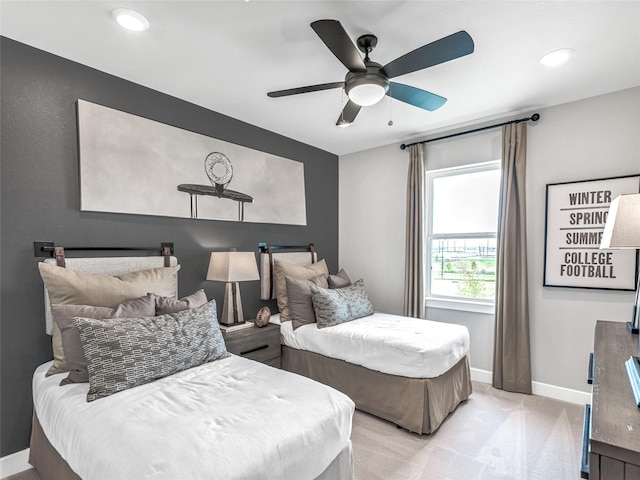 21738 Emerton Crescent Way, Cypress, TX 77433 - bedroom with light colored carpet, ceiling fan, and recessed lighting