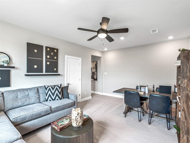 21738 Emerton Crescent Way, Cypress, TX 77433 - living area with carpet floors, a ceiling fan, a desk, and recessed lighting