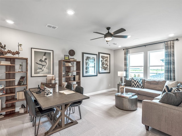 21738 Emerton Crescent Way, Cypress, TX 77433 - living area with a ceiling fan, recessed lighting, an office area, and light colored carpet
