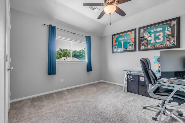 5506 Poundstone Ct, Sugar Land, TX 77479 - carpeted home office with a ceiling fan and baseboards