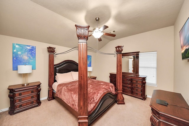 118 Long Canyon Ln, Richmond, TX 77469 - bedroom featuring light carpet, vaulted ceiling, and ceiling fan