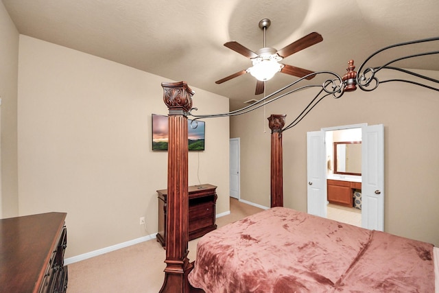 118 Long Canyon Ln, Richmond, TX 77469 - bedroom featuring lofted ceiling, light carpet, and ensuite bathroom