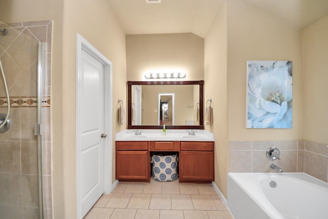 118 Long Canyon Ln, Richmond, TX 77469 - full bath with double vanity, a stall shower, and tile patterned floors
