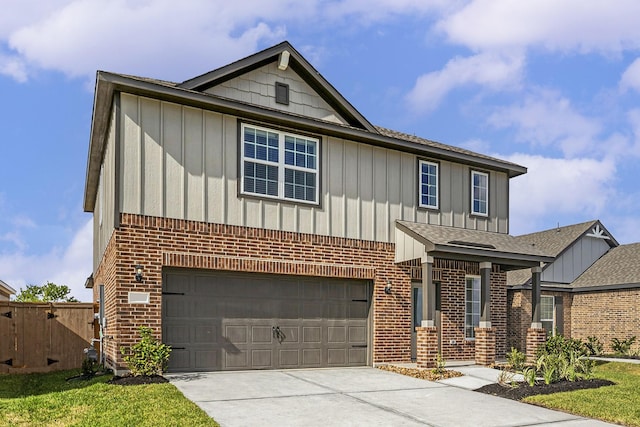7503 Thrips Ln, Richmond, TX 77469 - view of front of home featuring brick siding, board and batten siding, a garage, and driveway