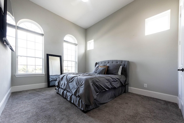 18011 Blue Ridge Shores Dr, Cypress, TX 77433 - bedroom featuring multiple windows, carpet, and high vaulted ceiling
