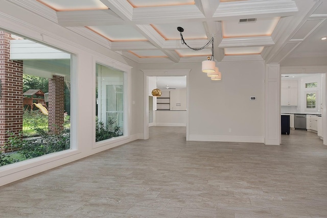 25 Red Sable Pt, The Woodlands, TX 77380 - empty room featuring coffered ceiling, ornamental molding, beam ceiling, and a chandelier