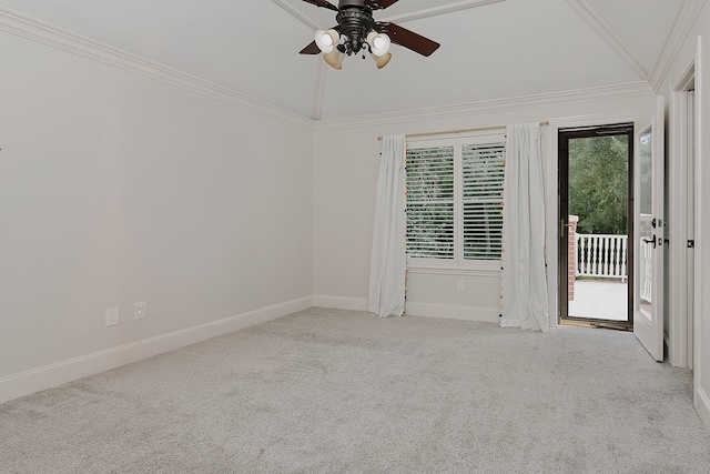 25 Red Sable Pt, The Woodlands, TX 77380 - spare room with carpet flooring, a ceiling fan, lofted ceiling, and ornamental molding