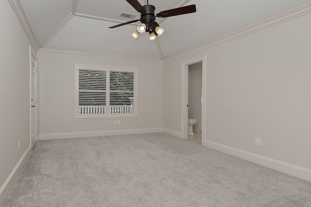 25 Red Sable Pt, The Woodlands, TX 77380 - unfurnished room featuring carpet floors, ceiling fan, crown molding, and vaulted ceiling