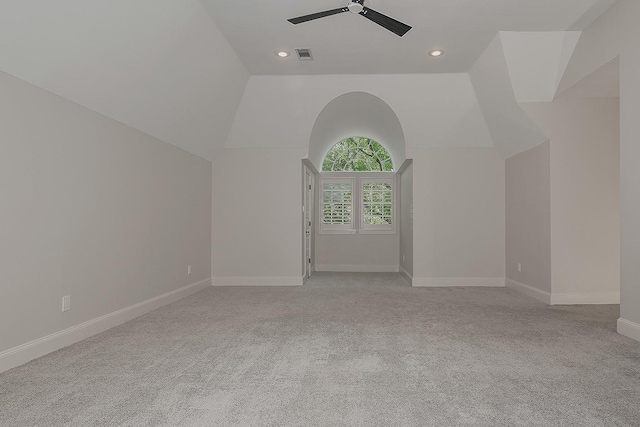25 Red Sable Pt, The Woodlands, TX 77380 - additional living space featuring a ceiling fan, light colored carpet, recessed lighting, and lofted ceiling