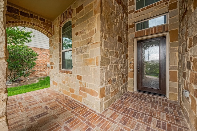 16747 Highland Country Dr, Cypress, TX 77433 - doorway to property with stone siding and a porch