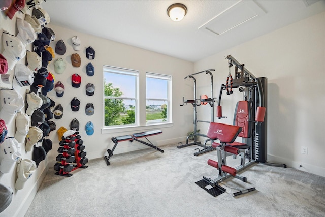 3116 Somerset Levens Ln, Houston, TX 77055 - exercise room featuring carpet floors and attic access