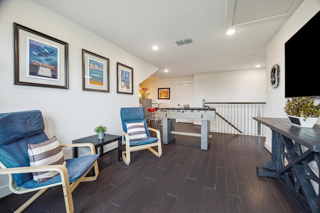 3116 Somerset Levens Ln, Houston, TX 77055 - rec room with dark wood-style floors, attic access, and recessed lighting