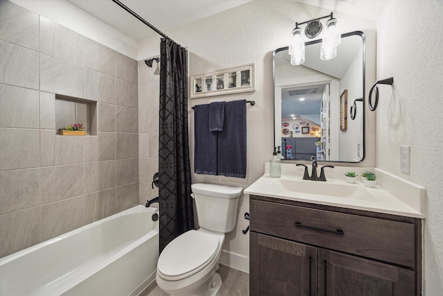 3116 Somerset Levens Ln, Houston, TX 77055 - full bath with shower / bath combo, vanity, a textured wall, and wood finished floors