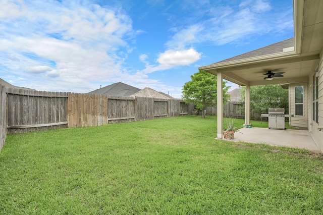 7610 Willow School Dr, Spring, TX 77389 - fenced backyard featuring a ceiling fan and a patio