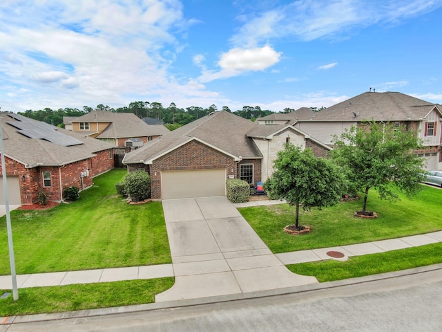 7610 Willow School Dr, Spring, TX 77389 - view of front of house with brick siding, driveway, a front lawn, an attached garage, and a residential view