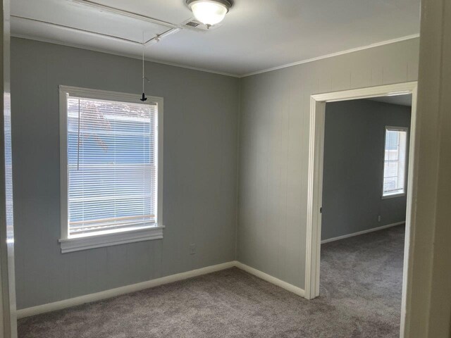 905 N Arcola St, Angleton, TX 77515 - carpeted empty room with attic access, ornamental molding, and plenty of natural light