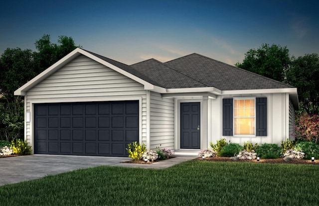 25565 Balsamroot Dr, Magnolia, TX 77355 - ranch-style home with a garage, driveway, a front yard, and a shingled roof