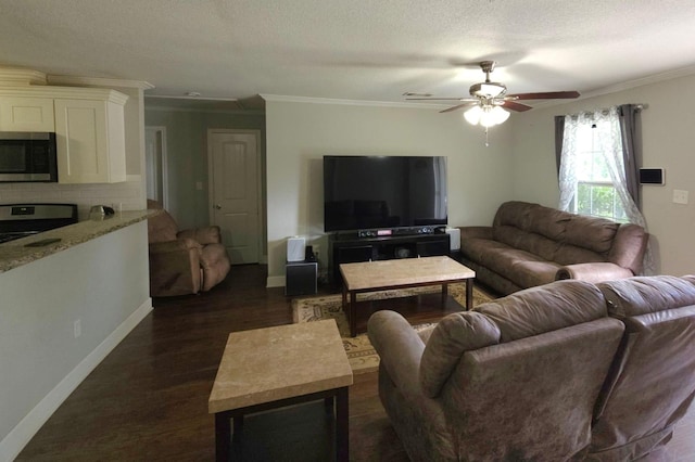 6227 Cavalier St Unit 770, Houston, TX 77087 - living room featuring ornamental molding, dark wood-type flooring, and a ceiling fan