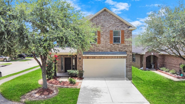 3811 Rosalind Ln, Houston, TX 77053 - traditional home with brick siding, concrete driveway, a front yard, and a garage
