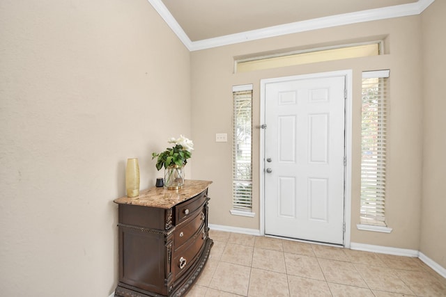 3811 Rosalind Ln, Houston, TX 77053 - foyer with crown molding, light tile patterned floors, and healthy amount of natural light