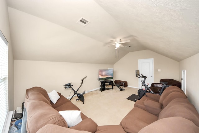 3811 Rosalind Ln, Houston, TX 77053 - carpeted living room featuring lofted ceiling and a ceiling fan