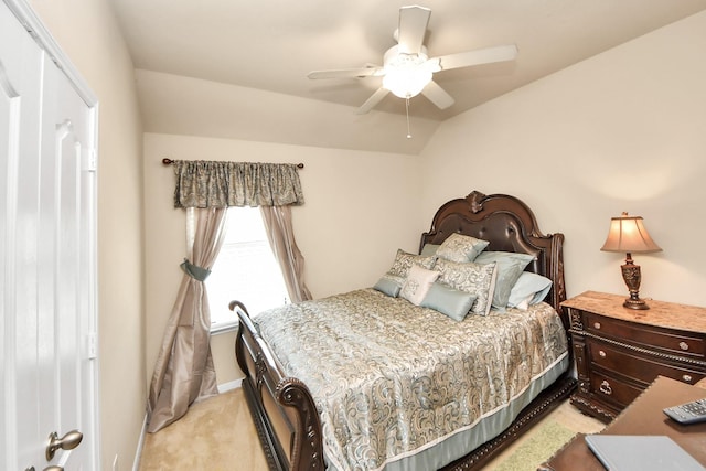 3811 Rosalind Ln, Houston, TX 77053 - bedroom featuring light colored carpet, lofted ceiling, and ceiling fan