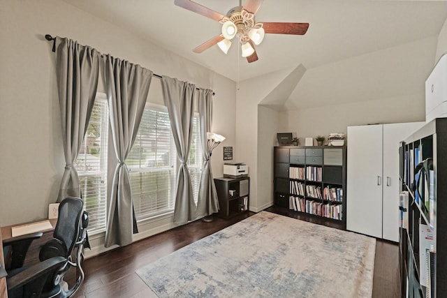 166 Hearthshire Cir, Magnolia, TX 77354 - office area featuring dark wood-style flooring and ceiling fan