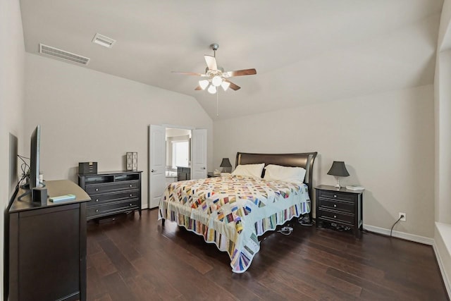 166 Hearthshire Cir, Magnolia, TX 77354 - bedroom with vaulted ceiling, dark wood finished floors, and ceiling fan