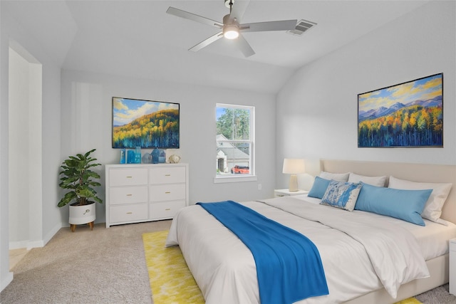 3040 Mesquite Pod Trl, Conroe, TX 77301 - bedroom featuring lofted ceiling, carpet flooring, and a ceiling fan