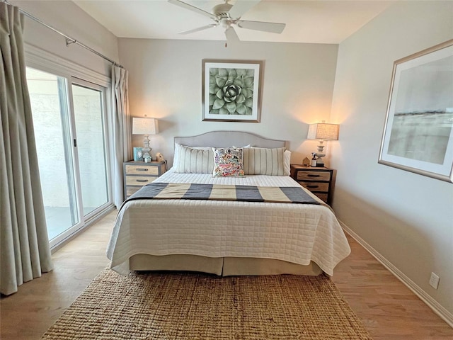 1234 Challenger, Lakeway, TX 78734 - bedroom with access to exterior, light wood-type flooring, and a ceiling fan