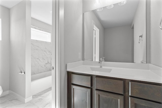 1912 Golden Spruce Ln, Conroe, TX 77301 - full bathroom featuring marble look tile flooring and vanity