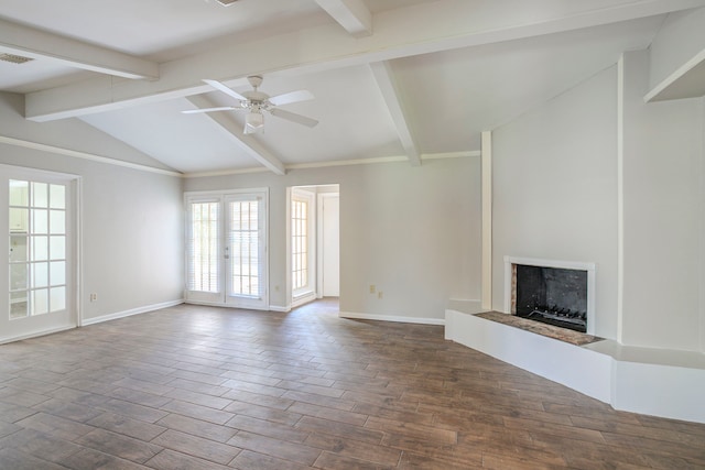 5606 Water Leaf Ln, Houston, TX 77088 - unfurnished living room with a fireplace, plenty of natural light, dark wood finished floors, and ceiling fan