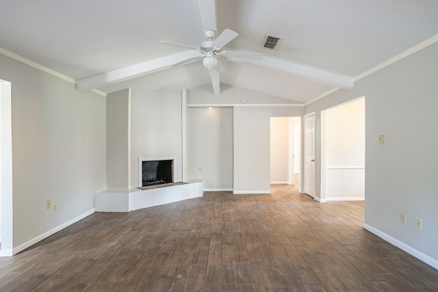 5606 Water Leaf Ln, Houston, TX 77088 - unfurnished living room featuring a fireplace with raised hearth, ceiling fan, and dark wood finished floors