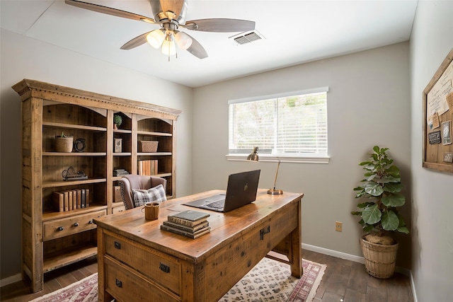 5606 Water Leaf Ln, Houston, TX 77088 - office featuring a ceiling fan and dark wood-type flooring