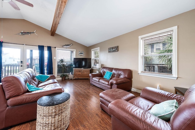211 Anchor Dr, Freeport, TX 77541 - living room with a ceiling fan, dark wood-type flooring, and french doors