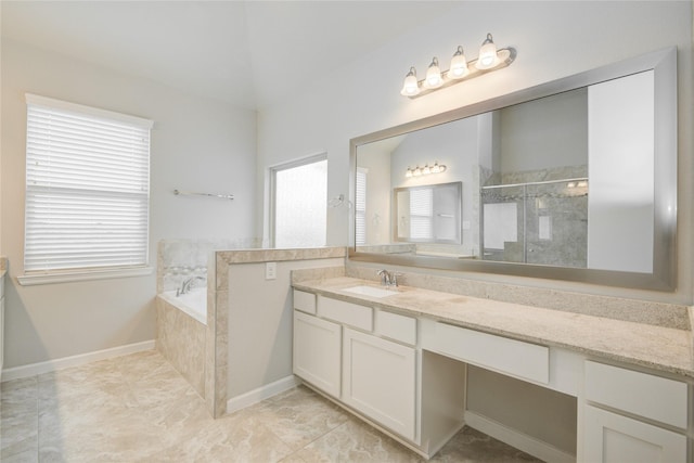 9624 Cambridge Manor Ln, Houston, TX 77045 - full bathroom featuring a bath, vanity, and tiled shower