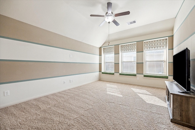 19427 Stanton Lake Dr, Cypress, TX 77433 - unfurnished room featuring vaulted ceiling, carpet, and ceiling fan