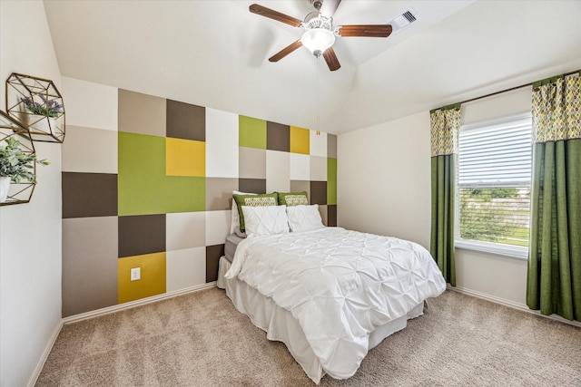 19427 Stanton Lake Dr, Cypress, TX 77433 - bedroom featuring light colored carpet, vaulted ceiling, and a ceiling fan