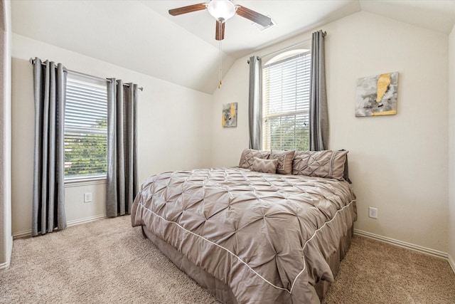 19427 Stanton Lake Dr, Cypress, TX 77433 - bedroom featuring vaulted ceiling, light carpet, and a ceiling fan