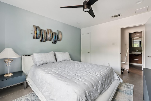 3600 Montrose Blvd Unit 209, Houston, TX 77006 - tiled bedroom with a ceiling fan and a sink