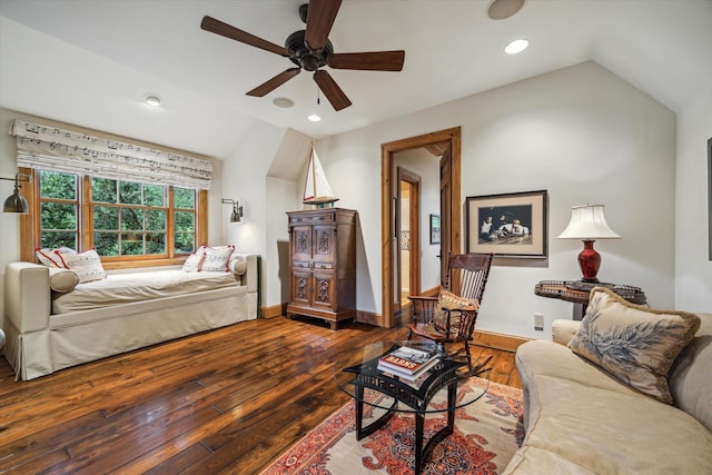 3 E Rivercrest Dr, Houston, TX 77042 - bedroom featuring dark wood finished floors, lofted ceiling, recessed lighting, and a ceiling fan