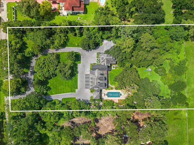 3 E Rivercrest Dr, Houston, TX 77042 - aerial view of property's location with property parcel outlined and a pool area