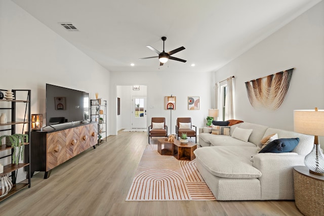 10722 Sky Creek Ln, Beasley, TX 77417 - living area featuring light wood-type flooring, recessed lighting, and ceiling fan